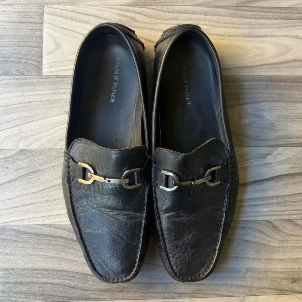 Donald Pliner Victor-GW Black Leather Bit Loafers